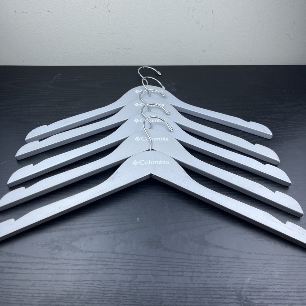Columbia Sportswear Company‎ Wooden Clothes Hangers Gray Set of 5